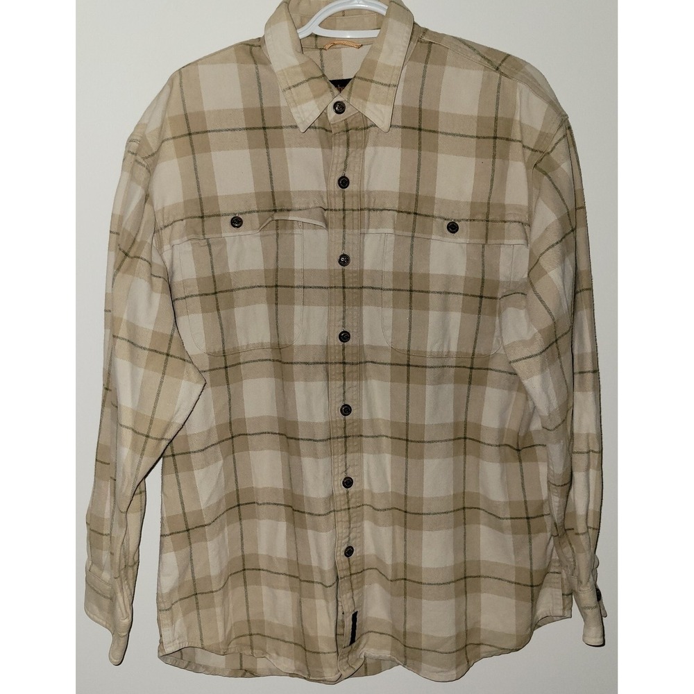 Timberland Weathergear Button Up Flannel Men's Size Large Brown Tan Heavyweight